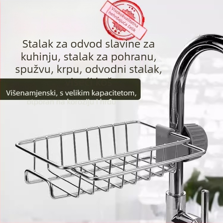 Zidni držač za sudoper od nehrđajućeg čelika, bez instalacije, za spužvice i krpe
