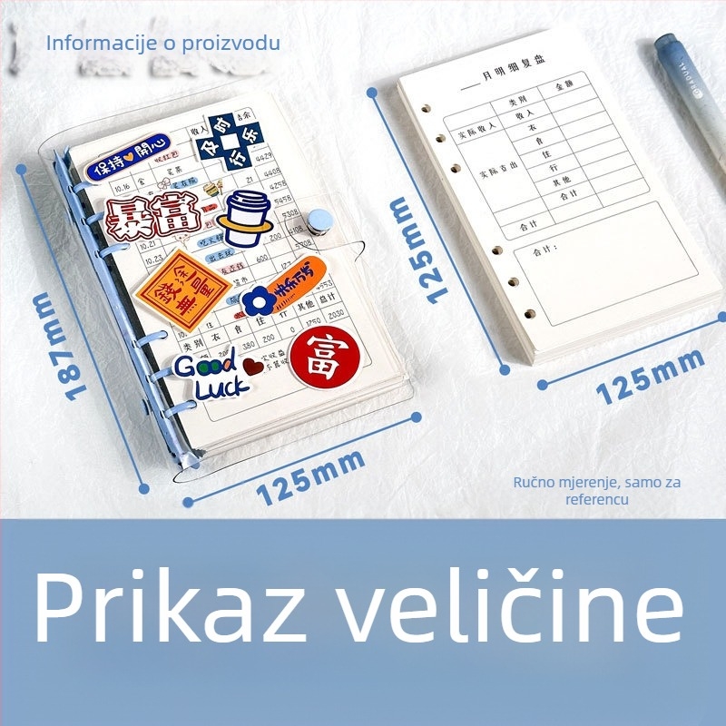 Knjiga za evidenciju - Binder veza, PVC omot, offset papir dvostrani, 60 listova, 80 g, japansko-korejski sladak stil