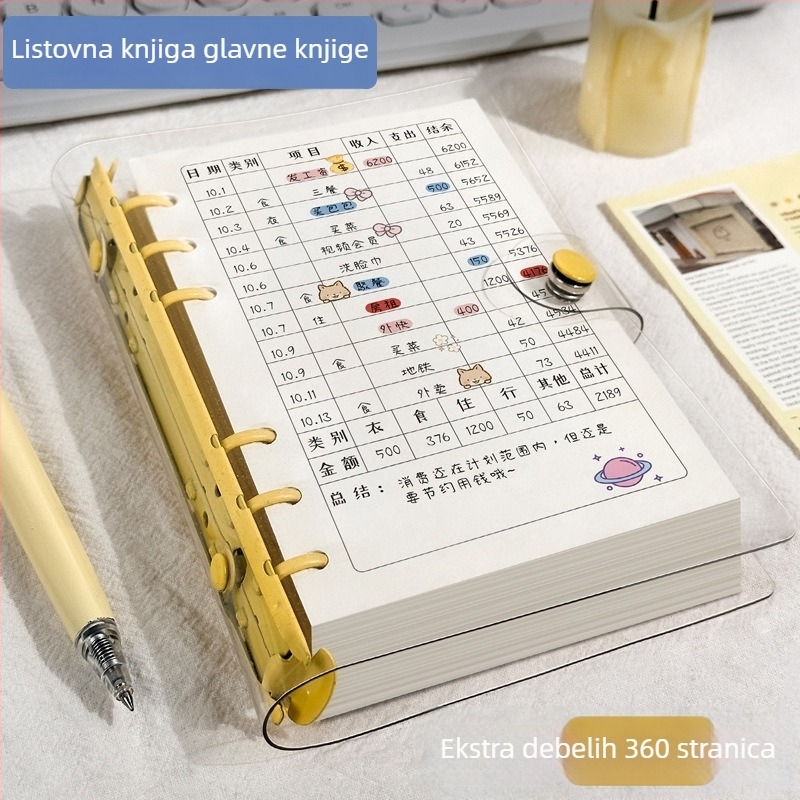 Knjiga za evidenciju - Binder veza, PVC omot, offset papir dvostrani, 60 listova, 80 g, japansko-korejski sladak stil