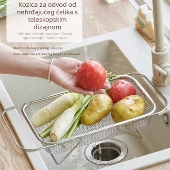 Koš za odvod vode od nehrđajućeg čelika 201, debeli dizajn, izvlačni, za jedan sudoper, pranje povrća u kuhinji