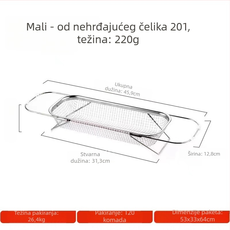 Koš za odvod vode od nehrđajućeg čelika 201, debeli dizajn, izvlačni, za jedan sudoper, pranje povrća u kuhinji