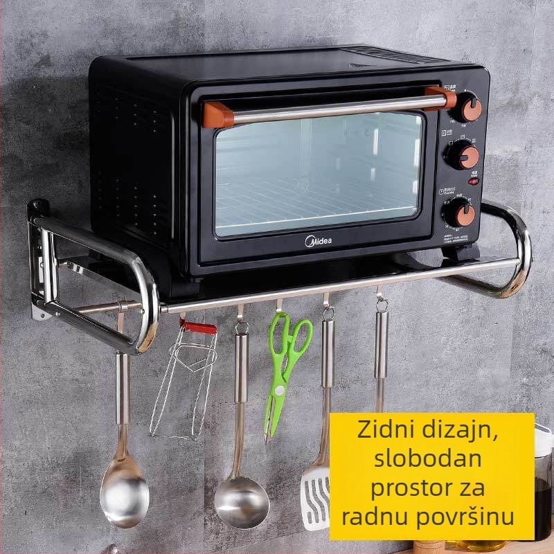 Nerđajući čelični stalak za mikrovalnu pećnicu, zidni, model S09, teleskopski, 1 polici, nosivost 100