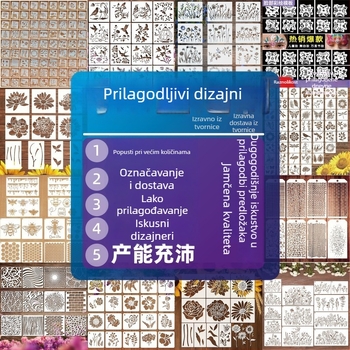 Šablona za crtanje s cvijećem, biljem i slovima, prorezani dizajn, prilagođena DIY grafiti ploča (Materijal: PET; Uvoz: Ne; IP autorizacija: Ne)