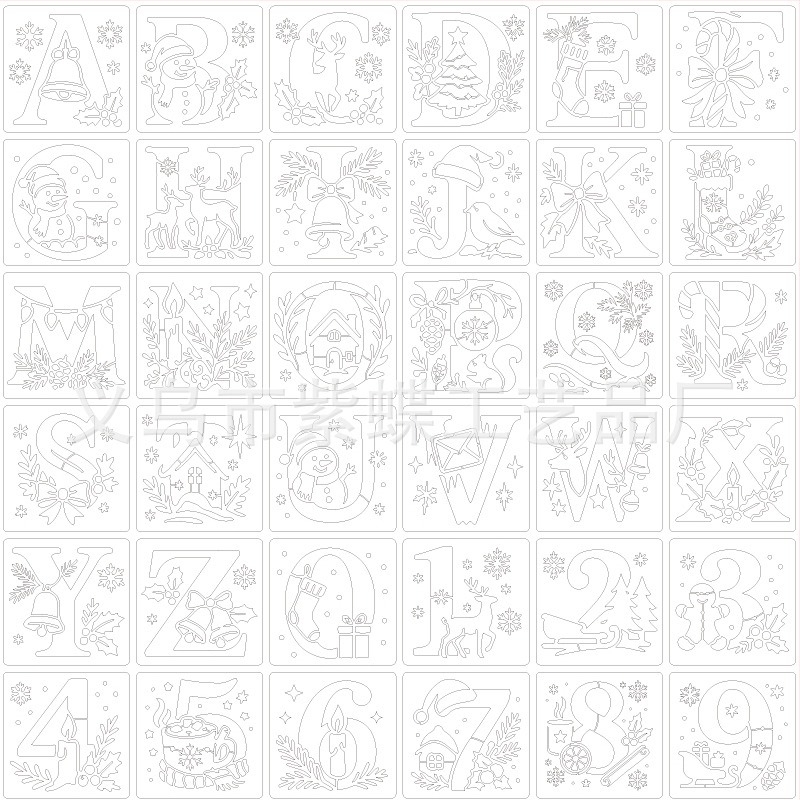 DIY šablona za praznike s alfabetom – PET materijal, model SJX-77, marka Yiwu Zidie Craft Factory, izvoz preko granica ekskluzivno, IP ovlaštenje: Ne