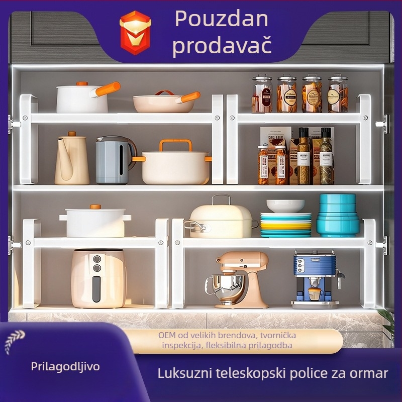 Kuhinjski organizator polica za mikrovalnu pećnicu i pećnicu, podesiv, produživi, pomični, bez montaže, od karbonskog čelika, stolni organizator