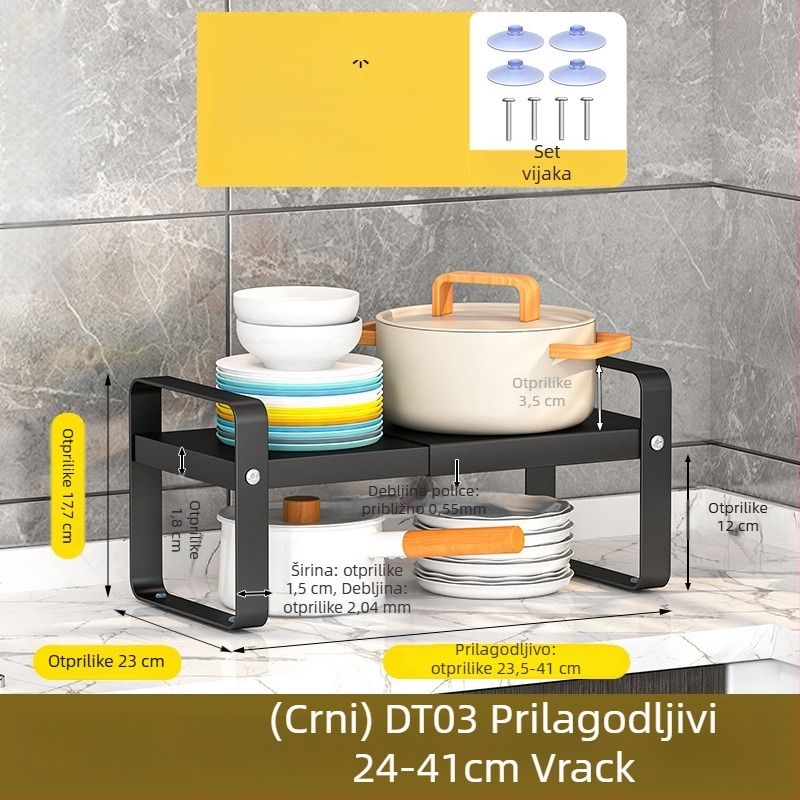 Kuhinjski organizator polica za mikrovalnu pećnicu i pećnicu, podesiv, produživi, pomični, bez montaže, od karbonskog čelika, stolni organizator
