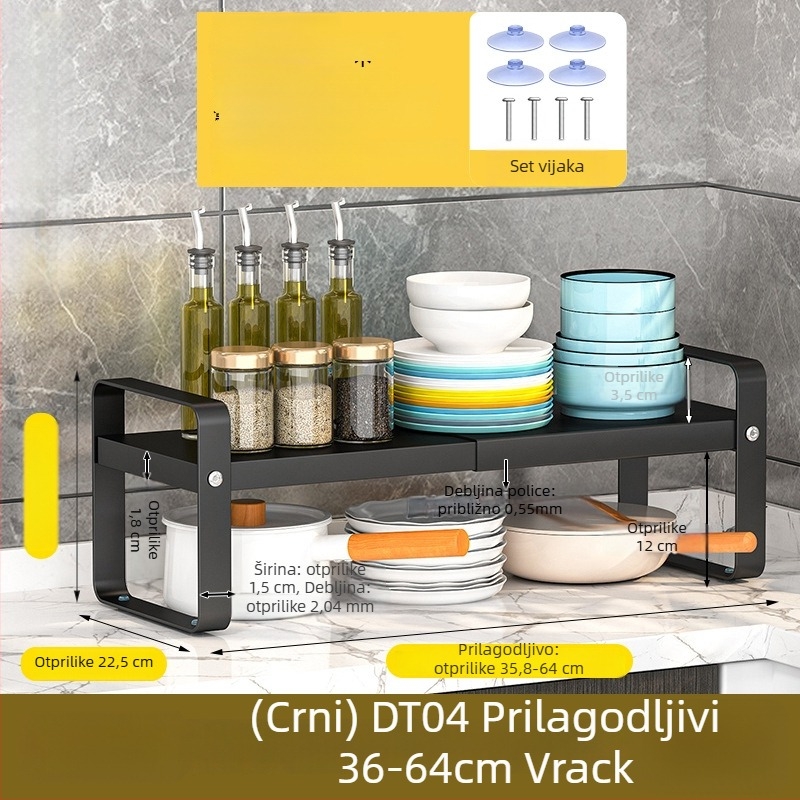 Kuhinjski organizator polica za mikrovalnu pećnicu i pećnicu, podesiv, produživi, pomični, bez montaže, od karbonskog čelika, stolni organizator