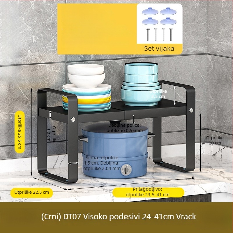 Kuhinjski organizator polica za mikrovalnu pećnicu i pećnicu, podesiv, produživi, pomični, bez montaže, od karbonskog čelika, stolni organizator