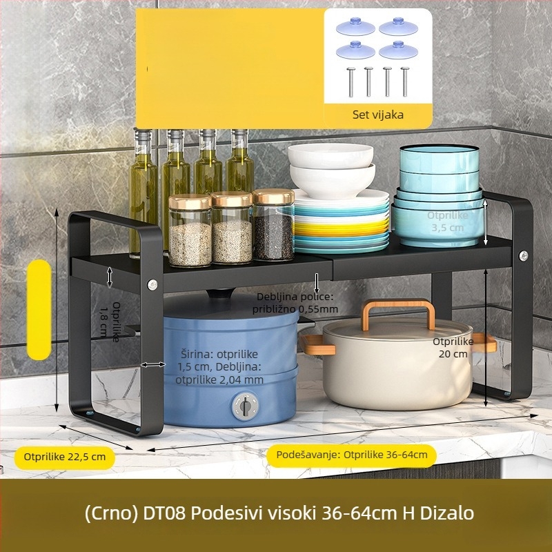 Kuhinjski organizator polica za mikrovalnu pećnicu i pećnicu, podesiv, produživi, pomični, bez montaže, od karbonskog čelika, stolni organizator