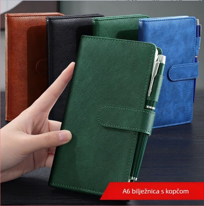 Bilježnica s kopčom od umjetne kože, žično vezanje, Forest papir 80 g/m², 200–300 stranica, poslovni ured stil