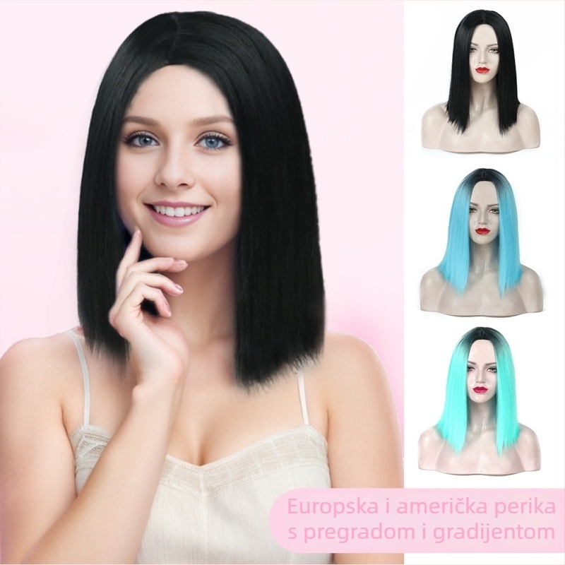 Perika s gradijentnom bojom, duljina do ključne kosti, srednji dio, sintetička vlakna otporna na visoke temperature, model SX133