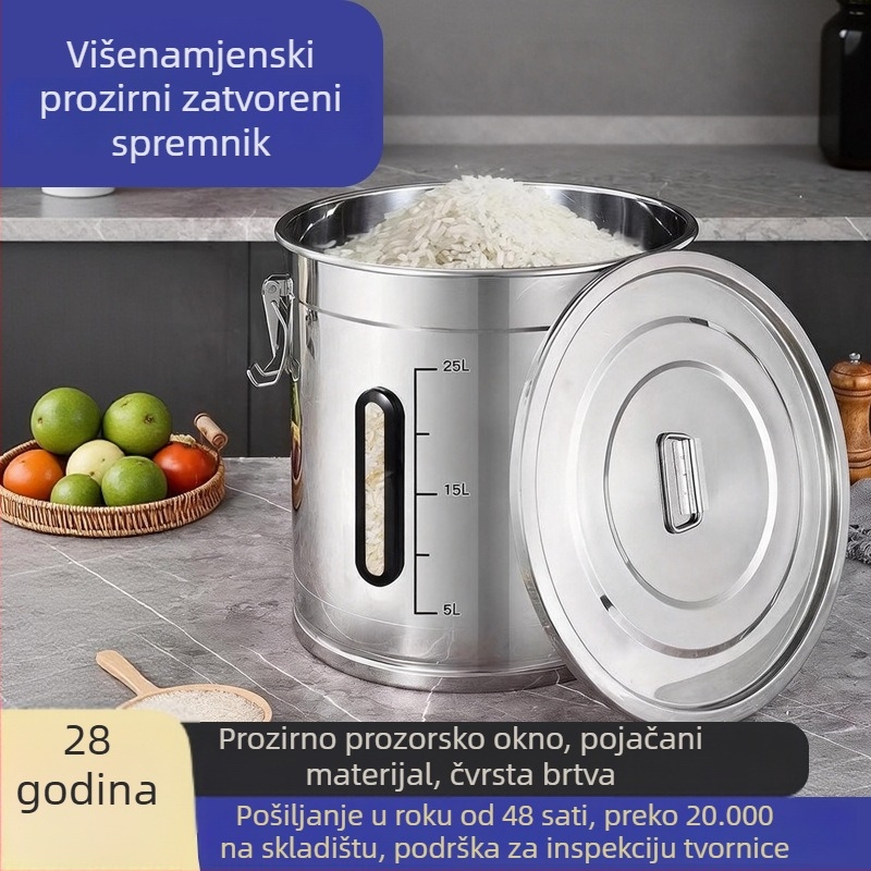 Metalni spremnik za rižu s poklopcem – zatvoren, otporan na vlagu i insekcije, moderan minimalistički dizajn