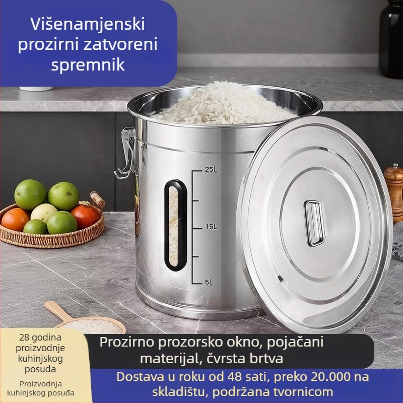 Metalni spremnik za rižu s poklopcem – zatvoren, otporan na vlagu i insekcije, moderan minimalistički dizajn