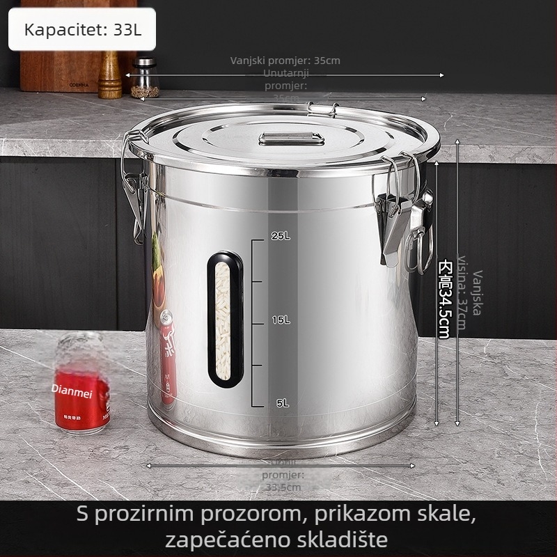 Metalni spremnik za rižu s poklopcem – zatvoren, otporan na vlagu i insekcije, moderan minimalistički dizajn