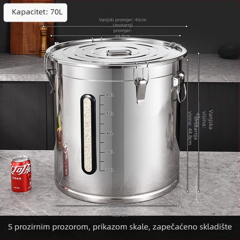 Metalni spremnik za rižu s poklopcem – zatvoren, otporan na vlagu i insekcije, moderan minimalistički dizajn
