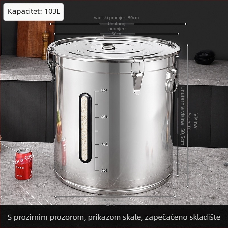 Metalni spremnik za rižu s poklopcem – zatvoren, otporan na vlagu i insekcije, moderan minimalistički dizajn