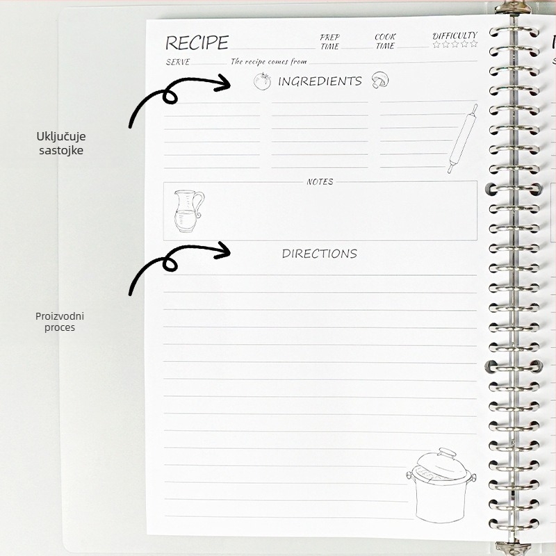 Bilježnica s PP omotom, listovi s 26 rupa, offset papir 120 g, 100–200 stranica, 80 listova