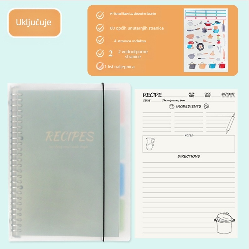 Bilježnica s PP omotom, listovi s 26 rupa, offset papir 120 g, 100–200 stranica, 80 listova