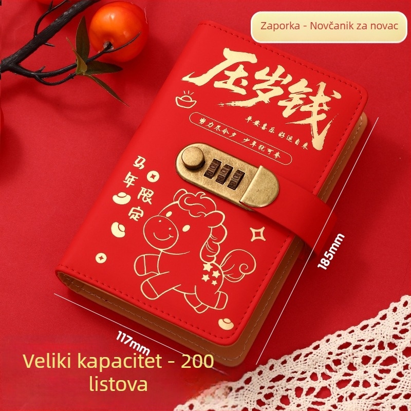 Notebook za štednju s zaključavanjem lozinkom, sladak dizajn kineskog stila, korica od umjetne kože, lijepljeno povezivanje, 100–200 stranica.