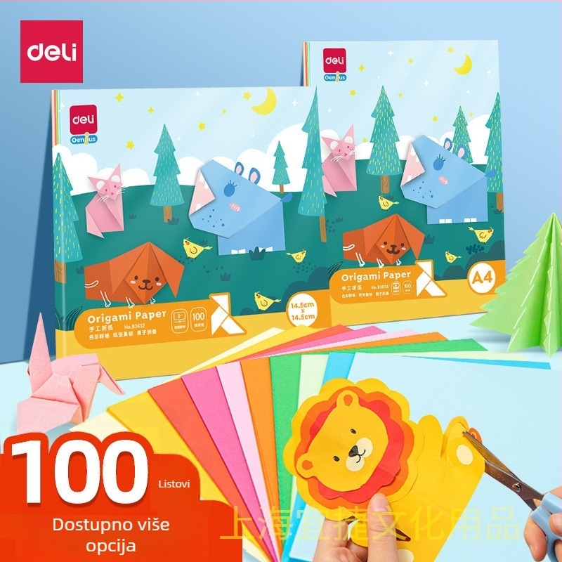 Origami papir — Višebojni ručno izrađeni listovi, Marka Deli, Model 83633, Materijal: Papir, Tip: rukopisna oznaka, Oznake po stranici: 100