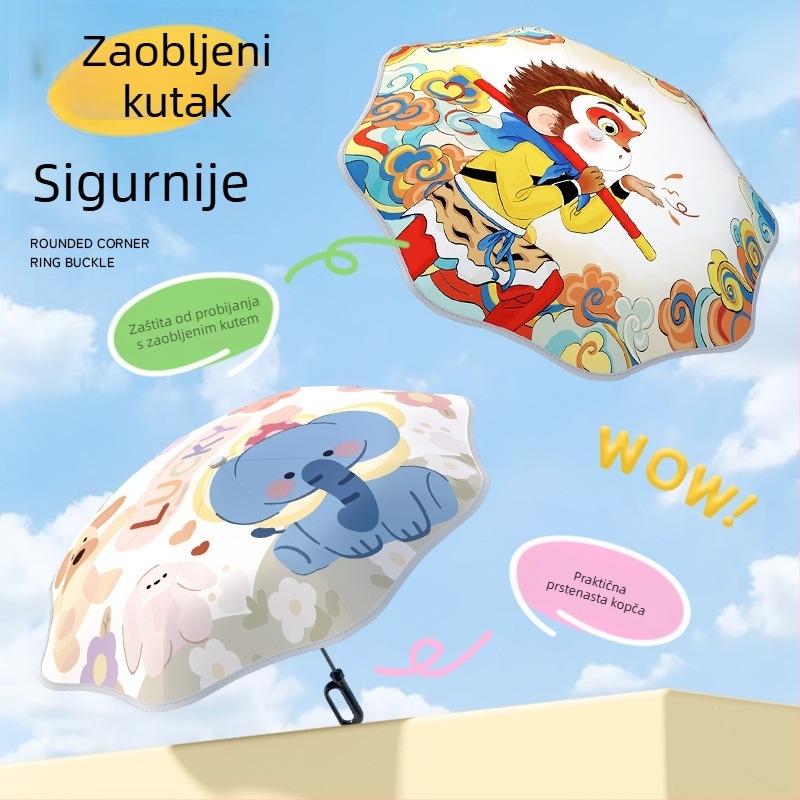 Dječji kišobran s automatskim otvaranjem, 8 šipki, UPF50+ zaštita od sunca i kiše, otisnuti logo