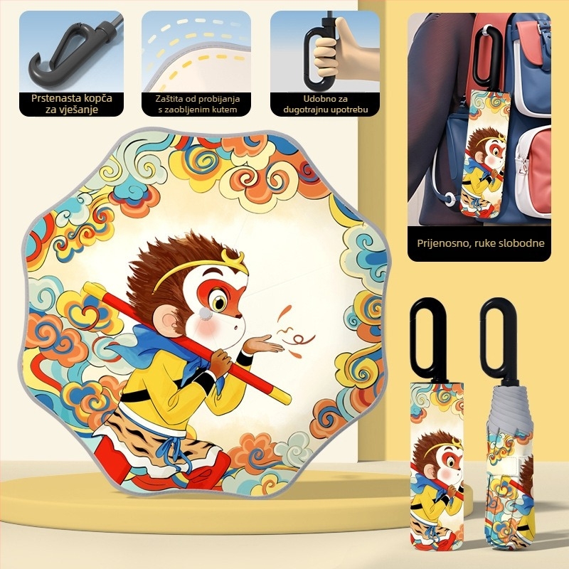 Dječji kišobran s automatskim otvaranjem, 8 šipki, UPF50+ zaštita od sunca i kiše, otisnuti logo