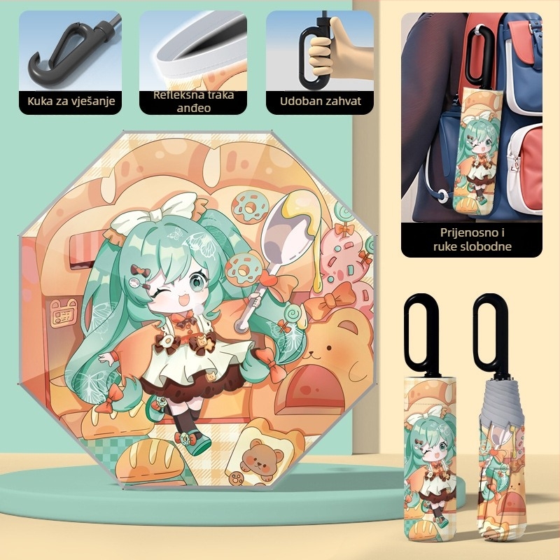 Dječji kišobran s automatskim otvaranjem, 8 šipki, UPF50+ zaštita od sunca i kiše, otisnuti logo