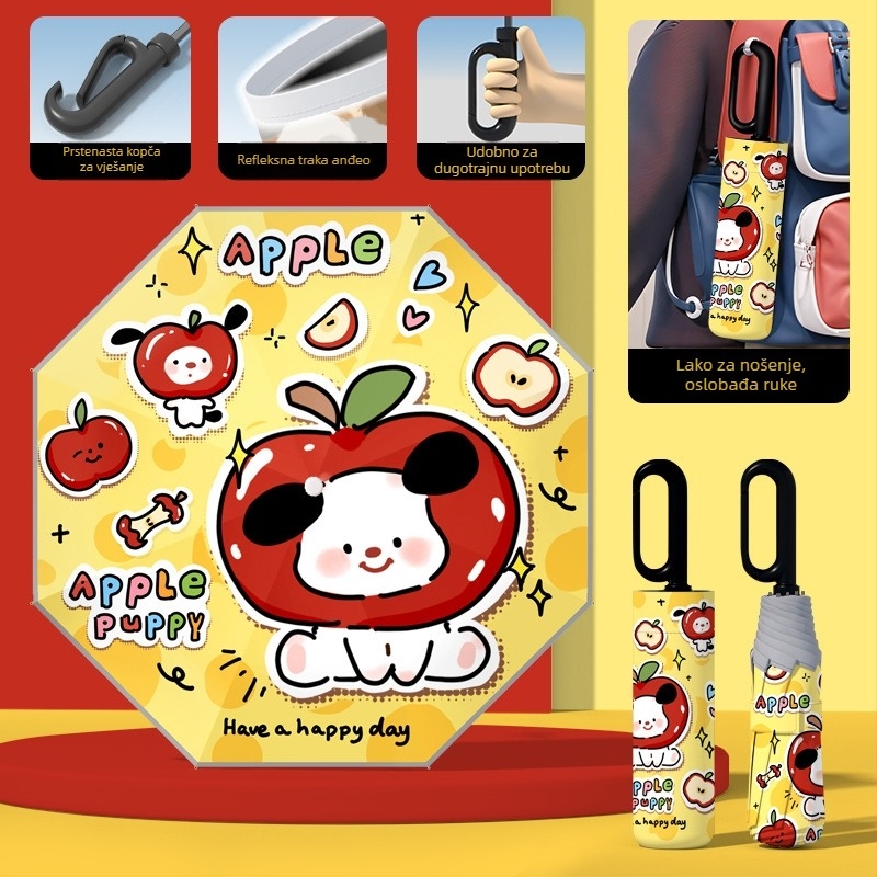 Dječji kišobran s automatskim otvaranjem, 8 šipki, UPF50+ zaštita od sunca i kiše, otisnuti logo