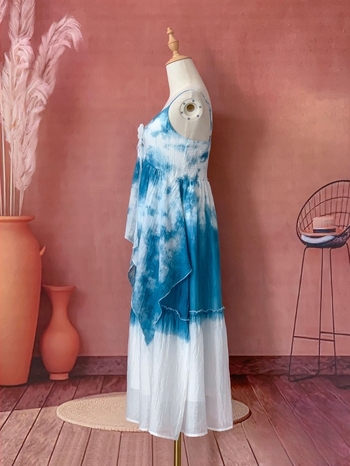 Haljina: pamuk tie-dye s etničkim stilom, slip haljina, bez rukava, visokim strukom, srednja duljina (Materijal: pamuk; Vzor: tie-dye; Stil: etnički; Silueta: visok struk; Duljina: srednja)