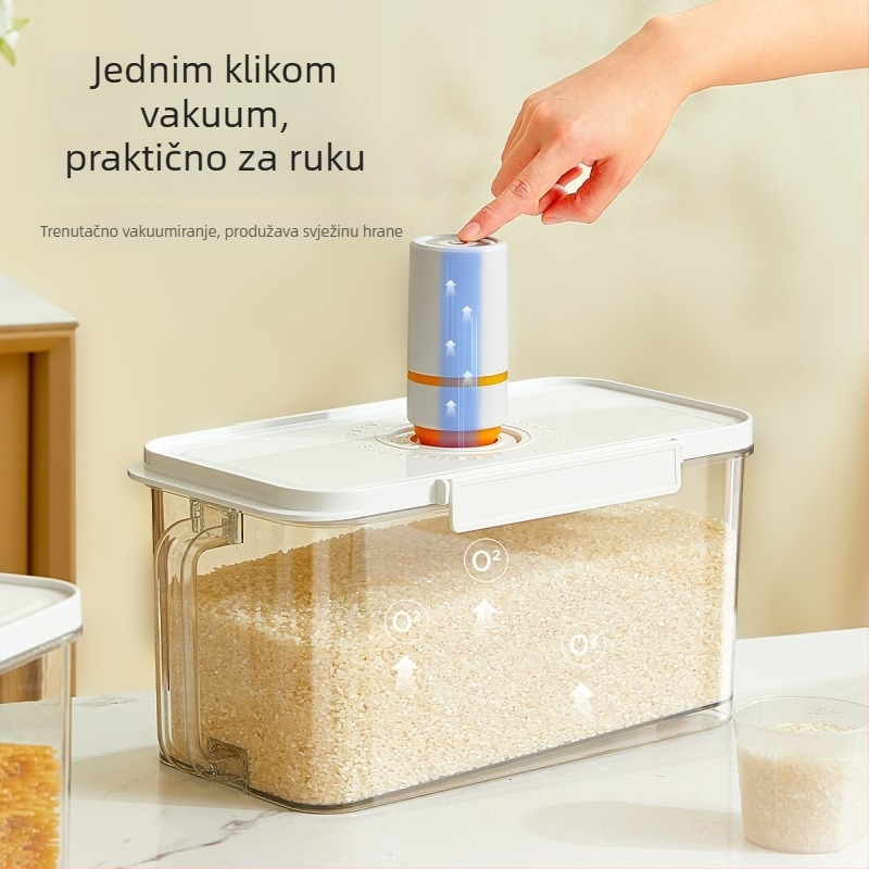 Kutija za skladištenje riže s jednim gumbom vakuumskog zatvaranja, otporna na vlagu i štetnike, kapaciteta 4–5 L
