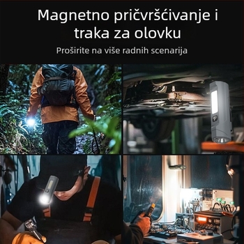 Infračerveni laserski flashlight s magnetnim radnim svjetlom, kopčom za kapu i bočnim svjetlom — LED 5W, 1200mAh, punjiva, ABS kućište, domet ≥500 m, laser za igru mačaka