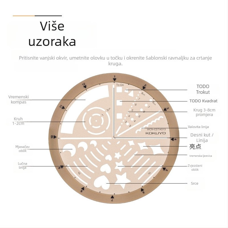 Kokuyo okretni šablonski pravilo za MO planer pribor, stil ikona i stil rasporeda, podijeljeni krug, ABS+PC, moderni minimalistički, ručno izrađeno