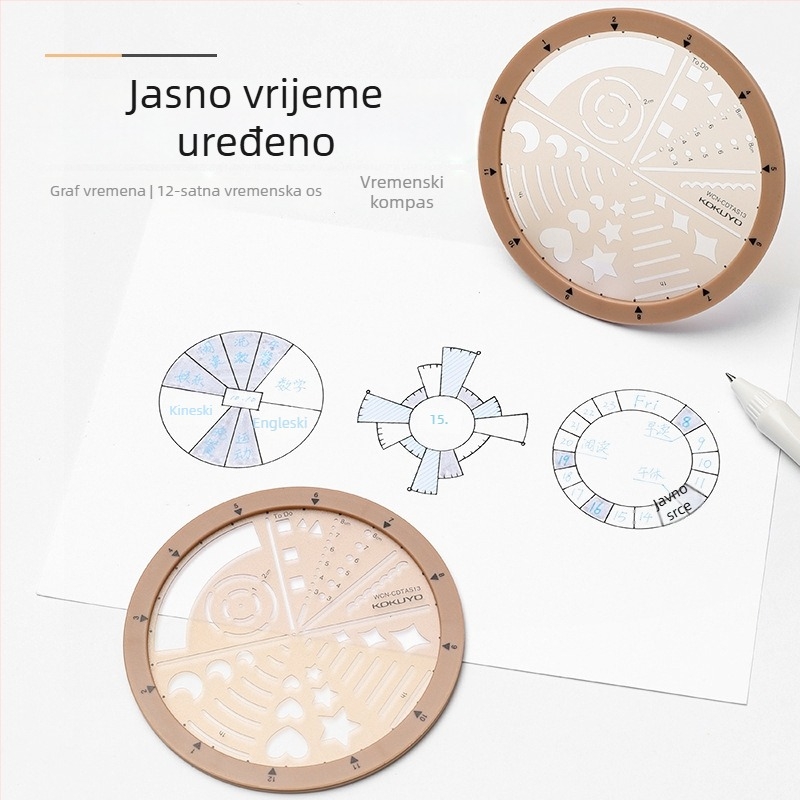 Kokuyo okretni šablonski pravilo za MO planer pribor, stil ikona i stil rasporeda, podijeljeni krug, ABS+PC, moderni minimalistički, ručno izrađeno