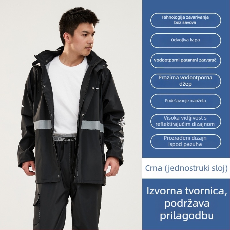 Komplet kišnog kaputa i hlača za vozače, debeli pleteni materijal, PVC vodootporni sloj, odrasli unisex