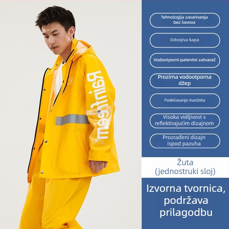 Komplet kišnog kaputa i hlača za vozače, debeli pleteni materijal, PVC vodootporni sloj, odrasli unisex