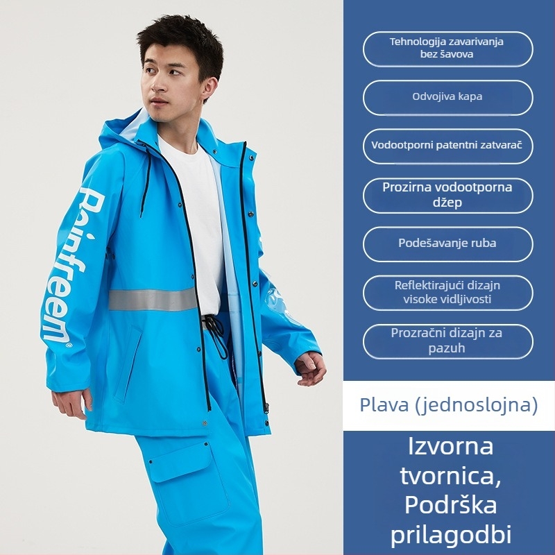 Komplet kišnog kaputa i hlača za vozače, debeli pleteni materijal, PVC vodootporni sloj, odrasli unisex