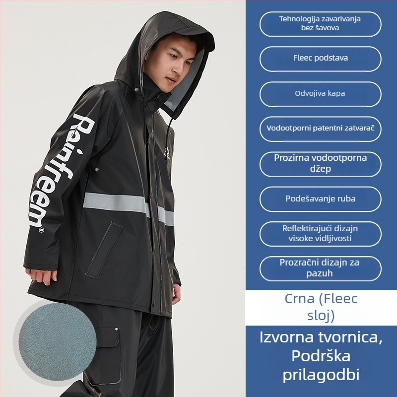 Komplet kišnog kaputa i hlača za vozače, debeli pleteni materijal, PVC vodootporni sloj, odrasli unisex
