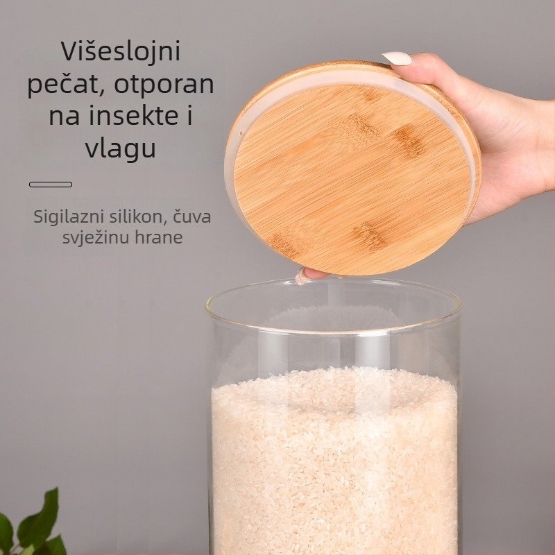 Xinkaihe cilindrično staklo od borosilikata za rižu, otporan na vlagu kuhinjski spremnik, hermetički zatvarač, pogodan za mikrovalnu