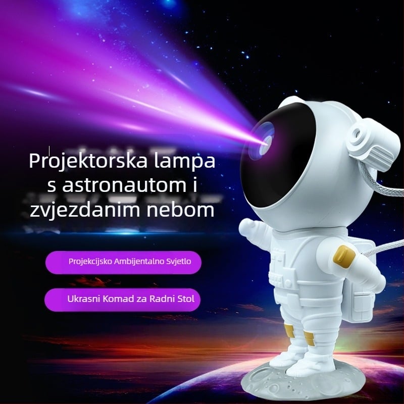 Projektor astronauta za zvjezdano noćno svjetlo — Projekcija kosmičke magle, cijelo nebo puno zvijezda, LED atmosfersko noćno svjetlo (Jiakasi MXS-006A, USB priključak, napajanje iz mreže, akrilni sjenilo)