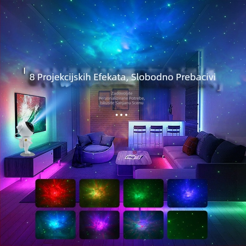 Projektor astronauta za zvjezdano noćno svjetlo — Projekcija kosmičke magle, cijelo nebo puno zvijezda, LED atmosfersko noćno svjetlo (Jiakasi MXS-006A, USB priključak, napajanje iz mreže, akrilni sjenilo)