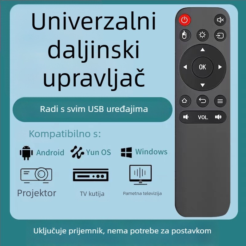 xyc daljinski upravljač za projektor, 2.4G, domet 10 m, kompatibilan s TV-om