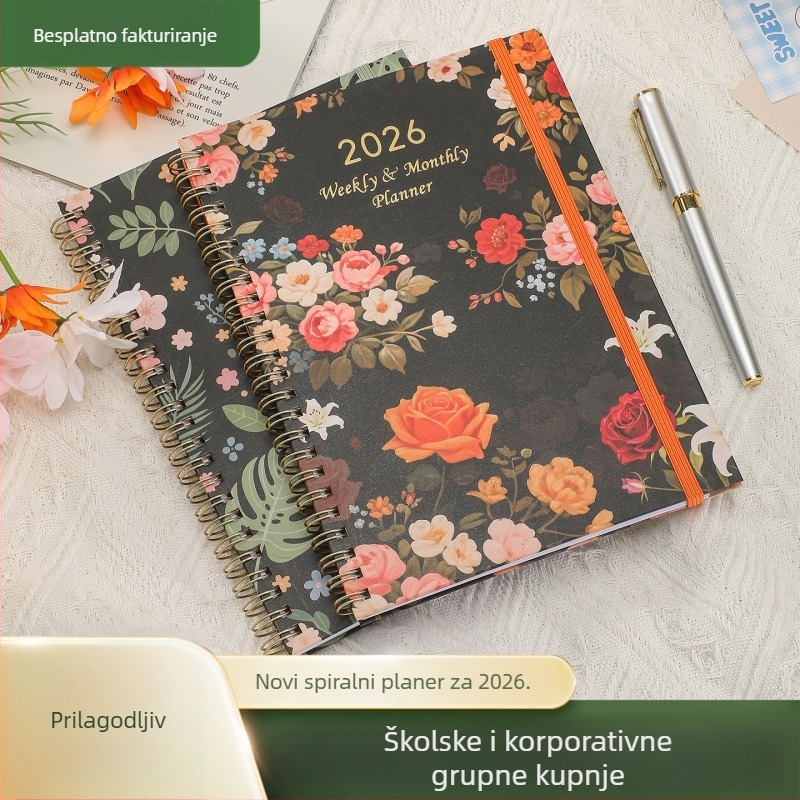A5 spiralno uvezan planer-dnevnik, 2026, debeli bilježnica