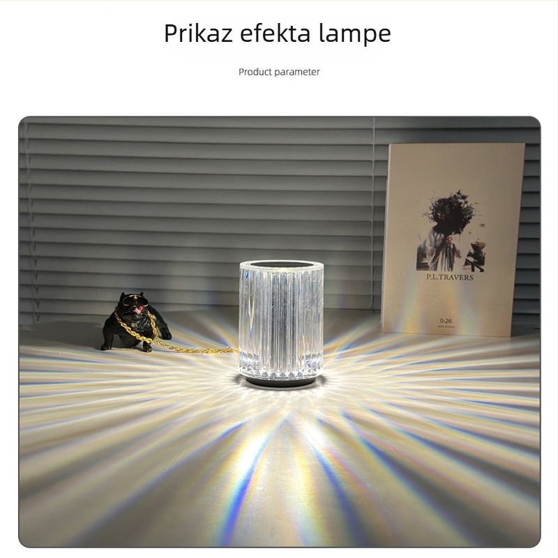 Noćna lampica s akrilnim abažūrom, ugrađena baterija, dodirni prekidač, moderan minimalistički stil, projekcija