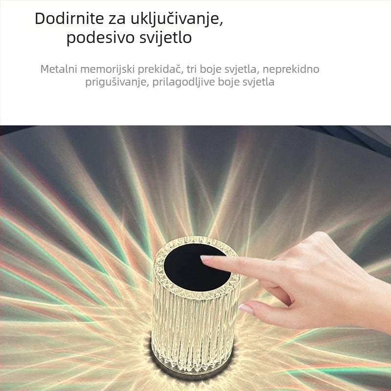 Noćna lampica s akrilnim abažūrom, ugrađena baterija, dodirni prekidač, moderan minimalistički stil, projekcija