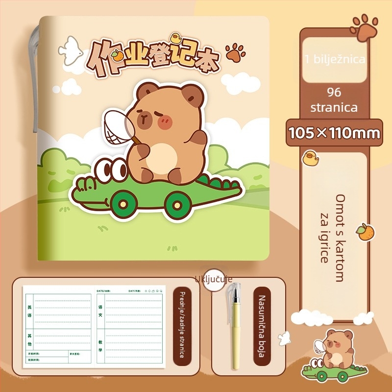 Cartoon Bear džepni kvadratni bilježnica s PU koricom, šavnim uvezom, papir 80 g/m², 100–200 stranica