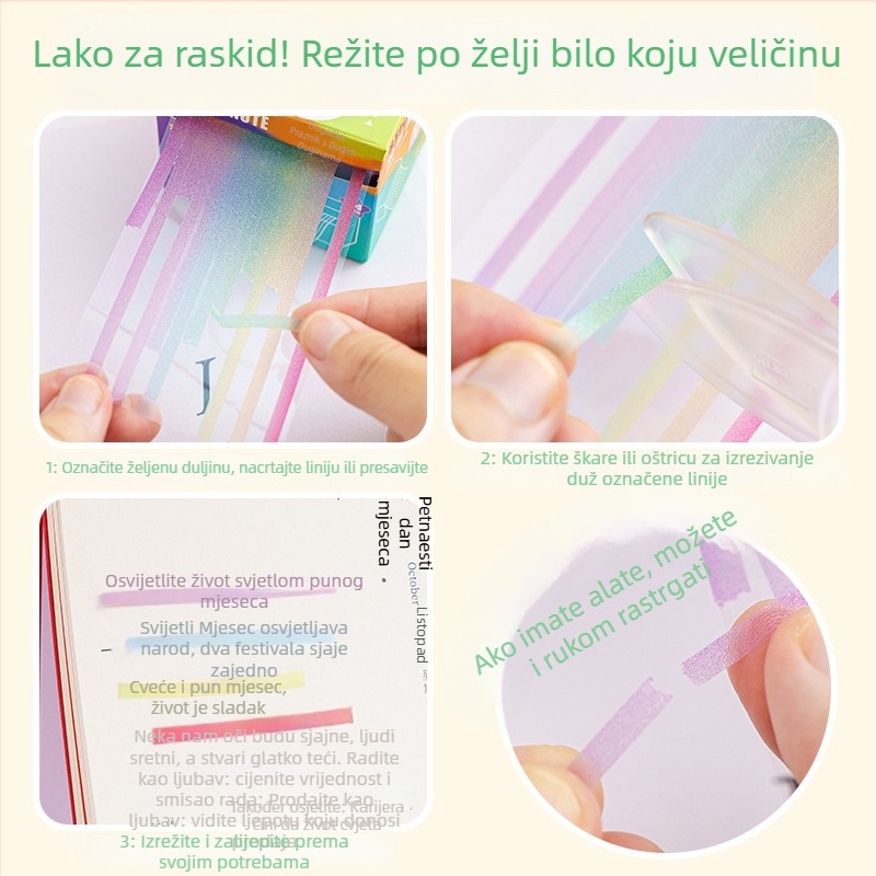 Xiami Fluorescentne ljepljive bilježke s odvojivim indeksima, gradientne tanke trake, 14 komada u kutiji