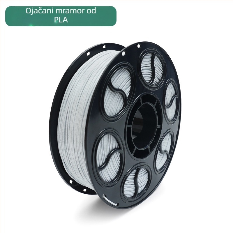 PLA filament za 3D ispis — svilenkasti uzorak marmora, kružni presjek, diskasti izgled