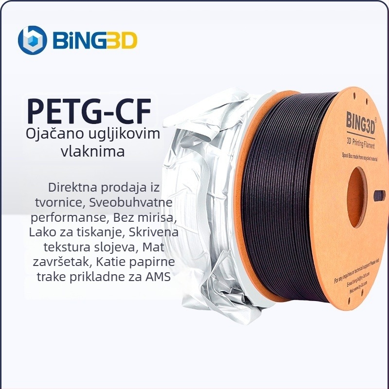 PETG-CF filament za 3D ispis, Bing3D, promjer 1.75 mm, duljina 340 m, težina 1 kg, kružni presjek