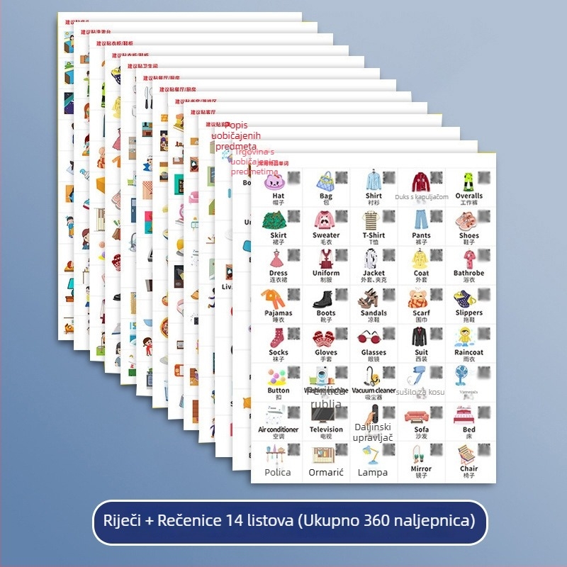 Engleske naljepnice za učenje za djecu — dnevne životne scene, ljepilo, sladak stil, ispis (Brand: Jerry; Adhesive: Yes; Style: Cute; Craft: Printing)
