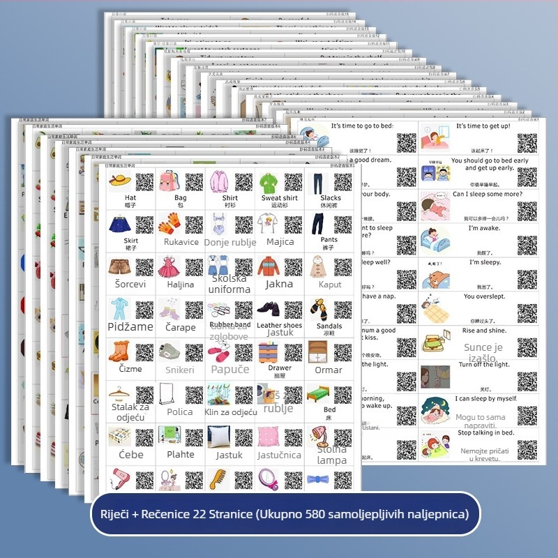 Engleske naljepnice za učenje za djecu — dnevne životne scene, ljepilo, sladak stil, ispis (Brand: Jerry; Adhesive: Yes; Style: Cute; Craft: Printing)